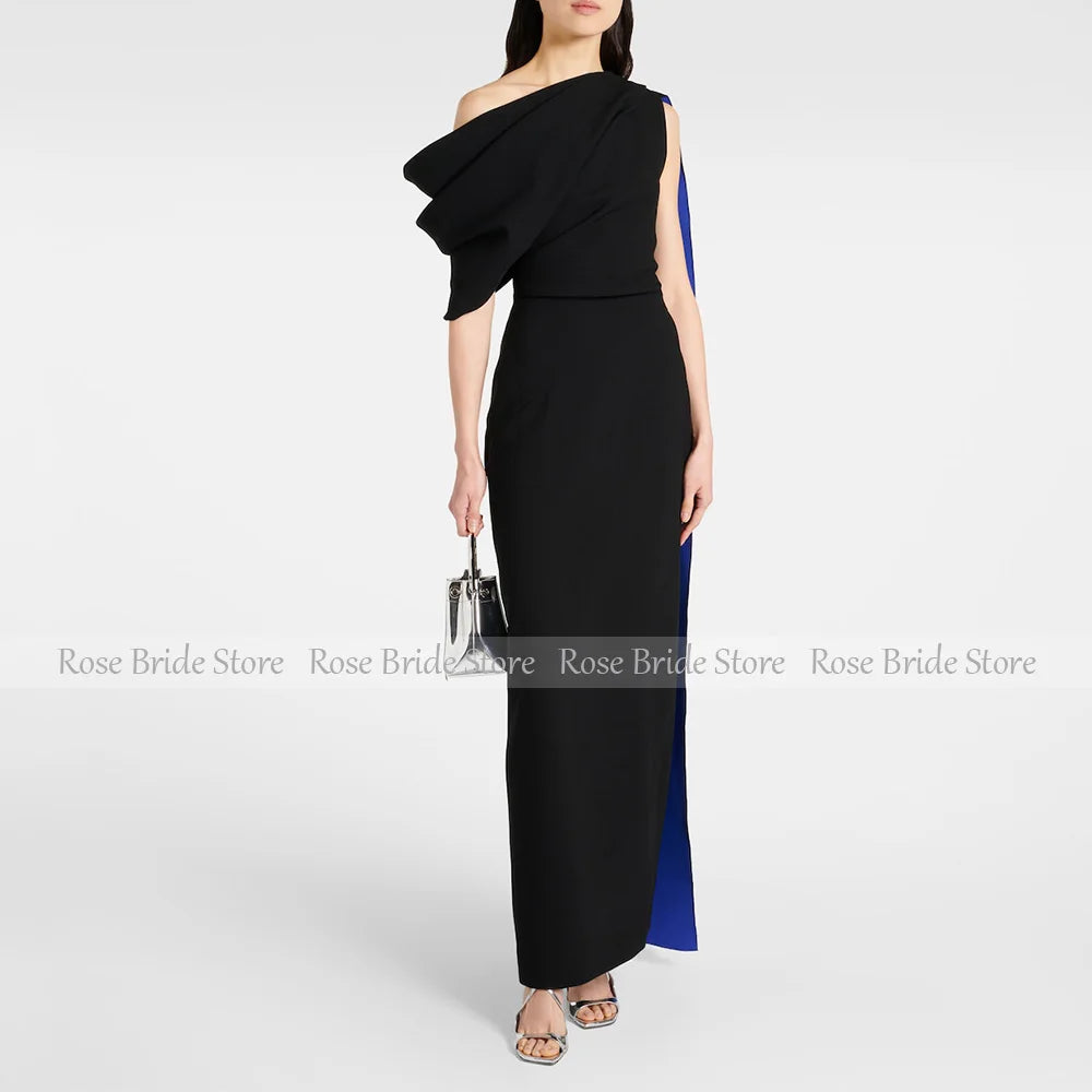 Elegant Evening Party Dresses for Women One Shoulder Column Cocktail Gowns Black Ankle Length Draped Maxi Cocktail Dress 2025