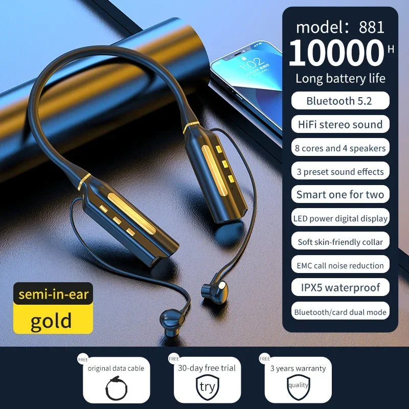 Wireless In Ear Headphones Playback Neckband Earphone Bluetooth Bass Headset Sports Waterproof Earplugs Can Be As Power Bank