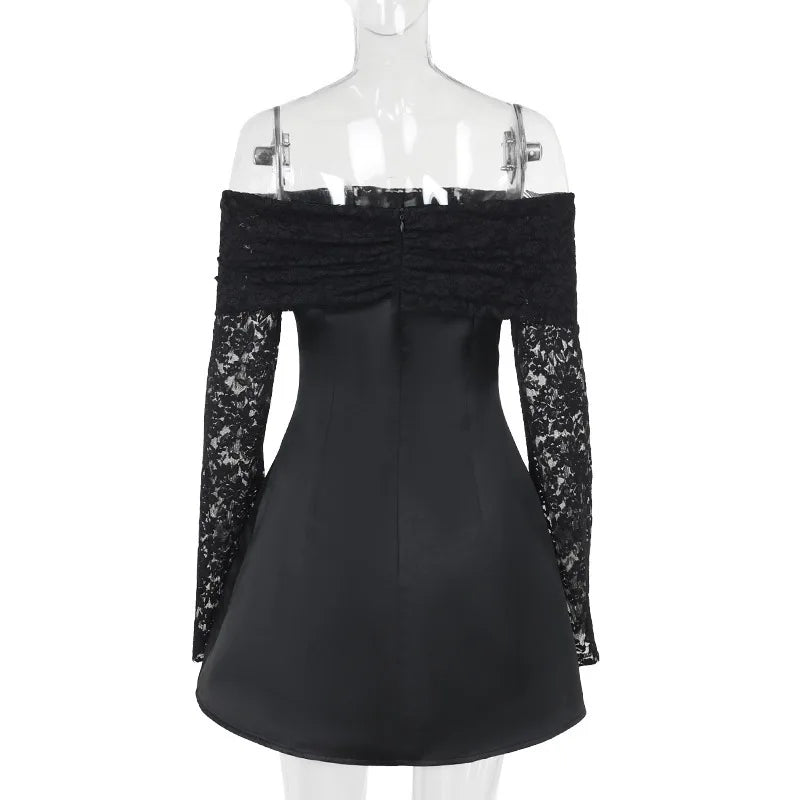 NIDANSSI White Lace Strapless Pleated Evening Party Dress Women Backless Elegant Sexy Dress Bodycon Mini Winter Dress Vestidos