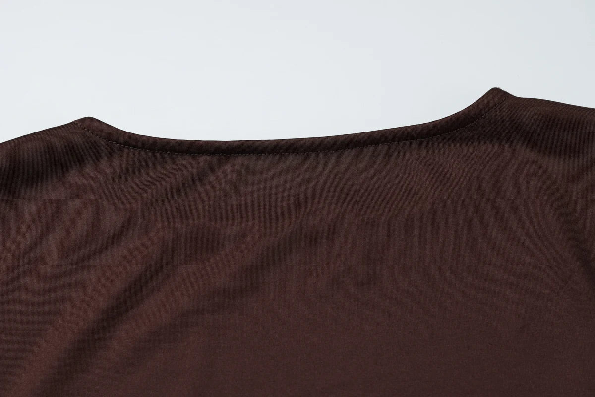 Dulzura Autumn Fashion Elegant O-Neck Long Flare Sleeve Ruched Slim Fit Ribbon Long Dress Women'S Solid Casual Party Club Outfit