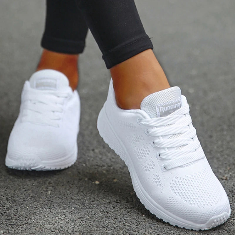 Sneakers For Women Fashion Breathable 2025 New Comfortable Soft Sneakers Women Mesh Fabric Lace Up Woman Shoes Female Footwear
