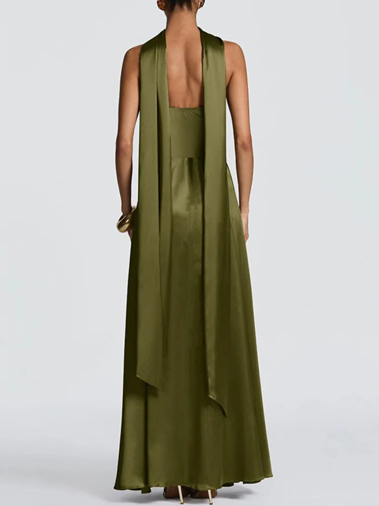 Mozision Off-shoulder Strapless Sexy Maxi Dress Women Gown Elegant Scarf Collar Sleeveless Backless Bodycon Club Party Dress