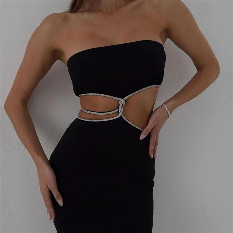 Elegant Female Midnight Prom Maxi Dresses Women Sexy Solid Cutouts Open Waist Open Back Slim Dresses Sleeveless Vestidos