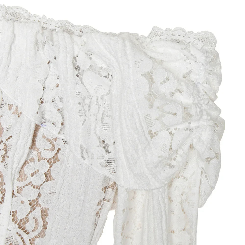 Oligai Autumn Off-Shoulder Maxi Dress Elegant Lace Flare Sleeves Red Evening Party Dress Women's New Arrival 2025 Cocktail Dress