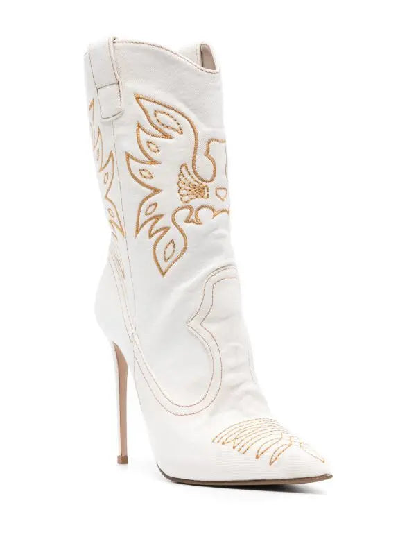 Western European Cowboy Style Pointed Stiletto High Heels Embroidered Knight Fashion Boots Women's Sexy Water Diamond Boots