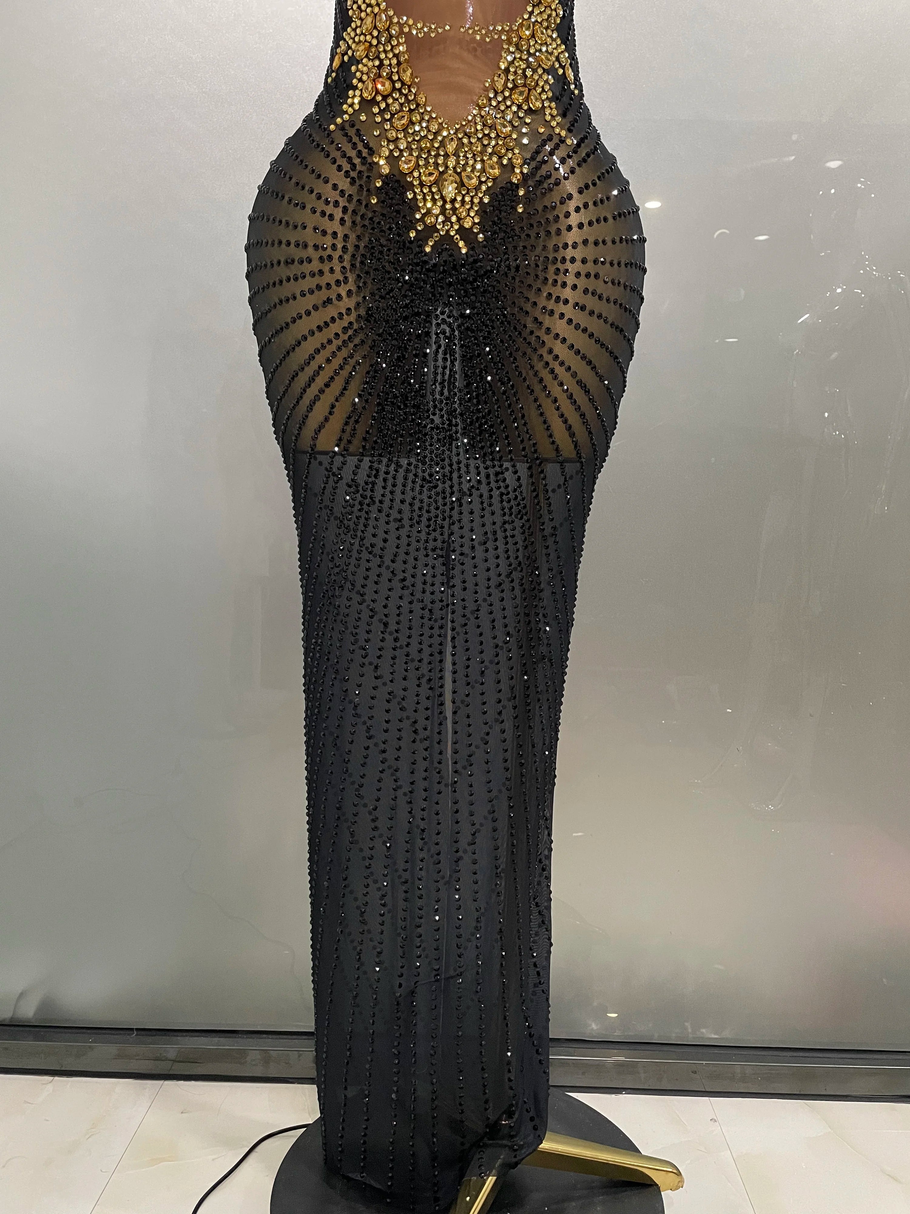 Sexy Sparkly Rhinestones Sleeveless Long Dress 2025 New Women Birthday Celebrate Evening Photo Shoot Stage Performance Costume