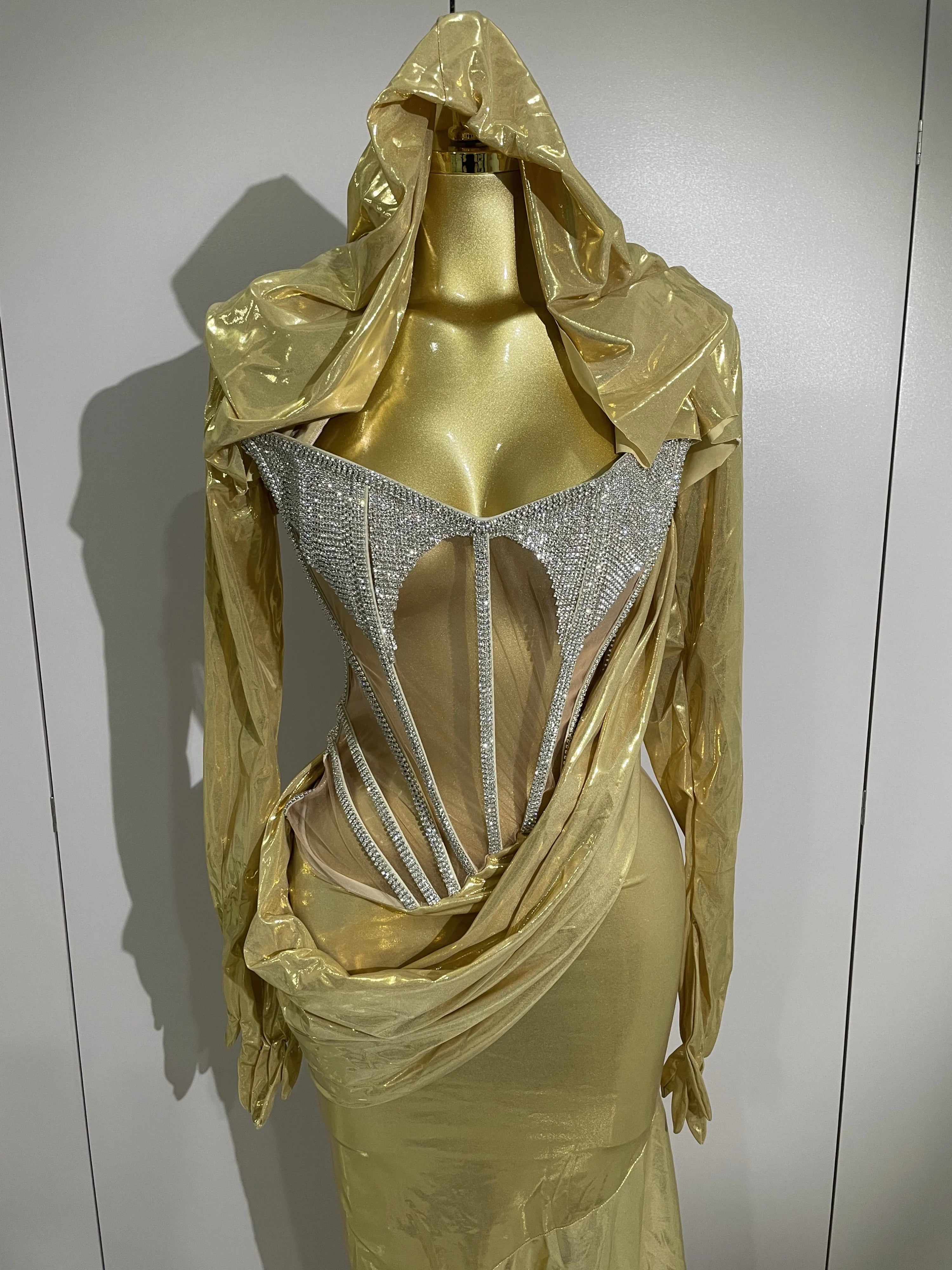 Stage Costume Sparkly Nightclub Gogo Party Dress Women Carnival Party Outfit Festival Cool Clothing Hoodie Dress Two Piece Set