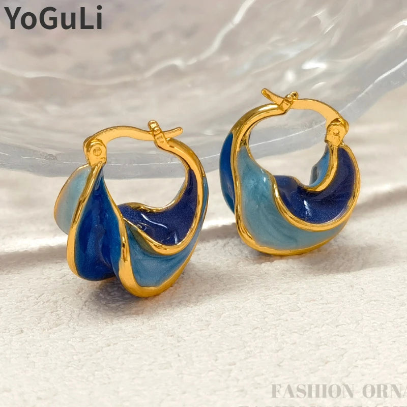 Modern Jewelry Pretty Design High Quality Brass Metal Geometric Blue Earrings For Girl Women Gift 2023 Trend New Accessories Wofashion.xyz