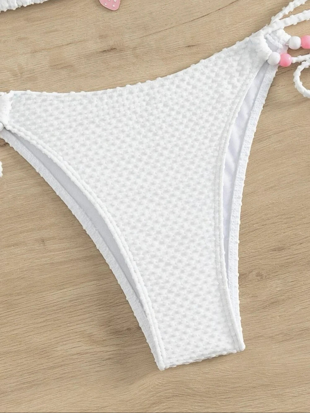 Sexy Pink Micro Thong Bikinis Sets Bead String Halter Swimwear Women Mini Swimsuit Bathing Suit Lace-up Biquinis Triangle Bikini