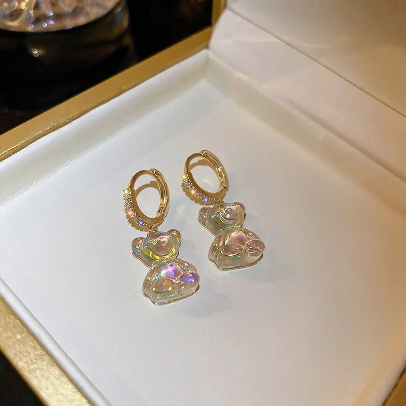 Cute Bear Earrings For Women Shiny Zircon Earrings 2023 New Trendy Golden Copper Drop Earring Party Wedding Jewelry Girls Gifts