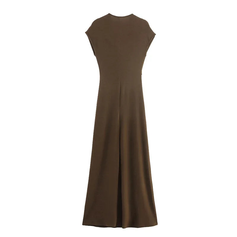 Women's Maxi Dress 2025 New Short Sleeve Pleated Gold Embellished Long Dress Female Elegant Personality Fashion Party Dresses