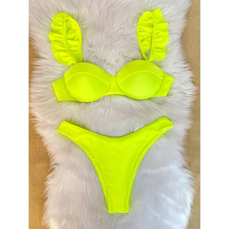 Yellow Bikini Solid Swimwear 2024 Swimsuit Women Low Waist Bathing Suit Summer Beach Wear