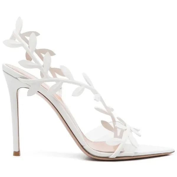 2025 Women's Summer New Style Lacquer Leather Leaf Fairy Style Strap Stiletto High Heels Pointed Open Toe Fashion Sandals