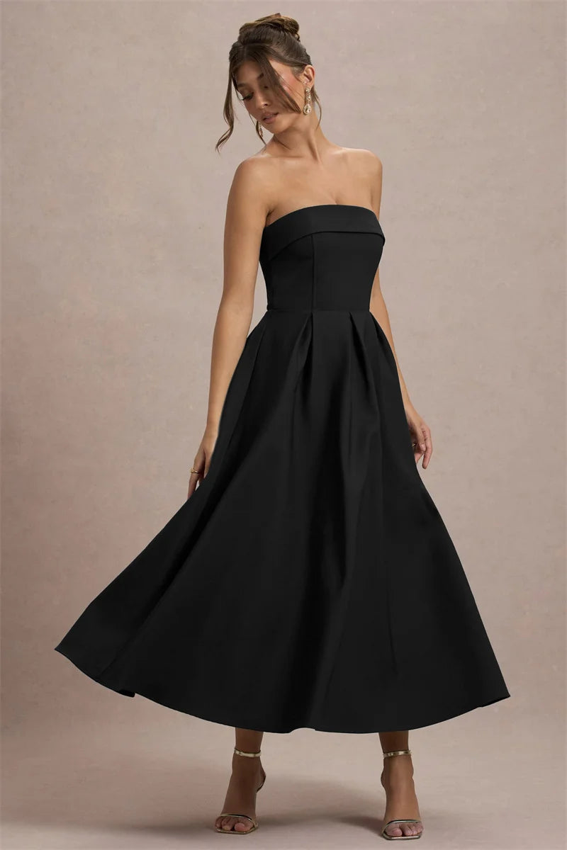 Mozision Off-shoulder Strapless Sexy Midi Dress Women Fashion Elegant Sleeveless Backless High Waist A-line Club Party Dress New