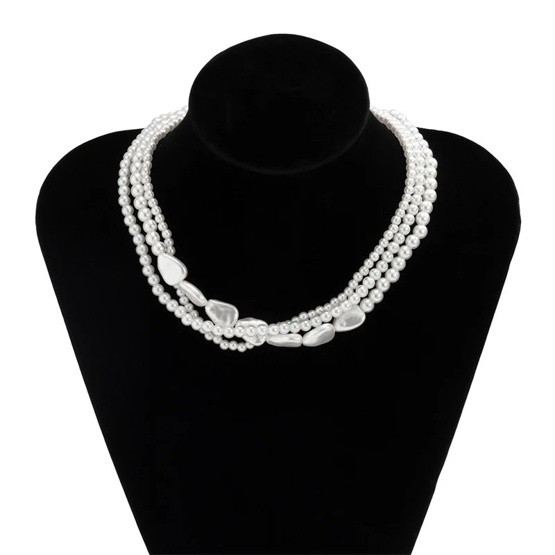 Multi-Layer Pearl Necklace For Woman Elegant Chokers Retro Neck Chain Imitation Pearls Heart Necklace Wedding Party Lady Jewelry