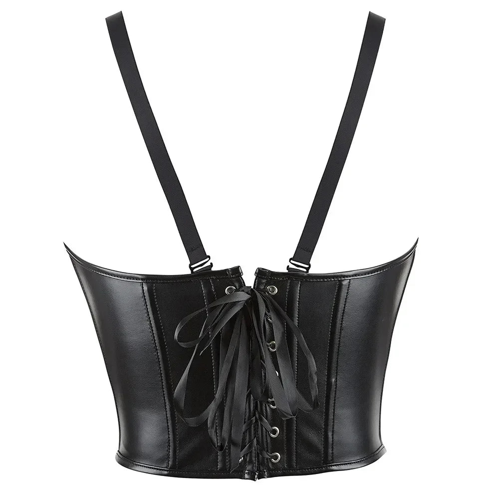 Leather Underbust Corset Top with Straps Sexy Women's Waist Cincher Corselet Vest Lace Up Gothic Punk Corsets Bustiers Plus Size