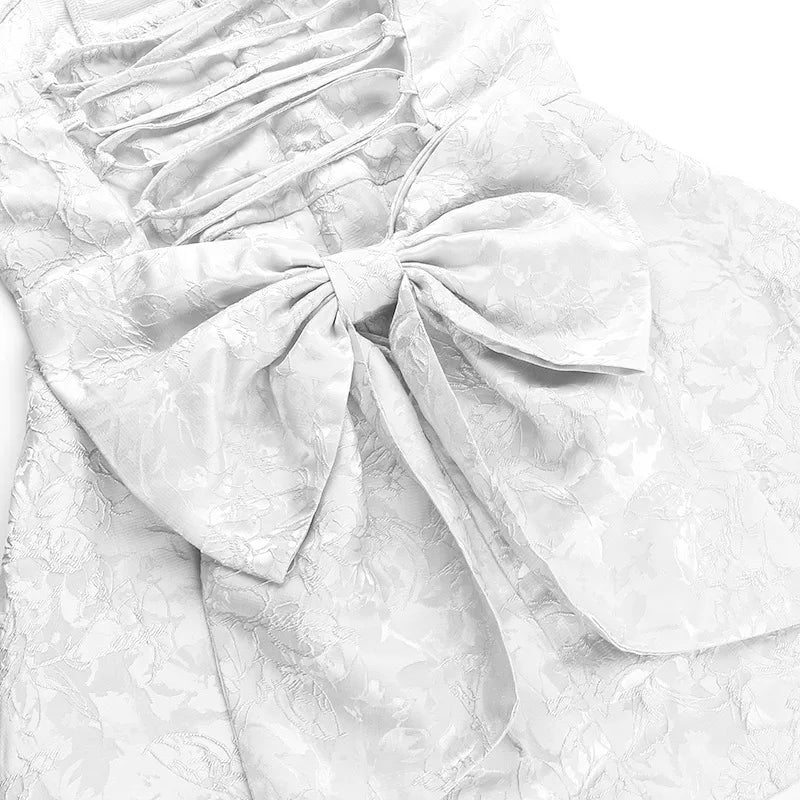 White Jacquard Pleated Evening Party Dress Women Robes Backless Elegant Sexy Dress Bodycon Summer Mini Dress Vestidos