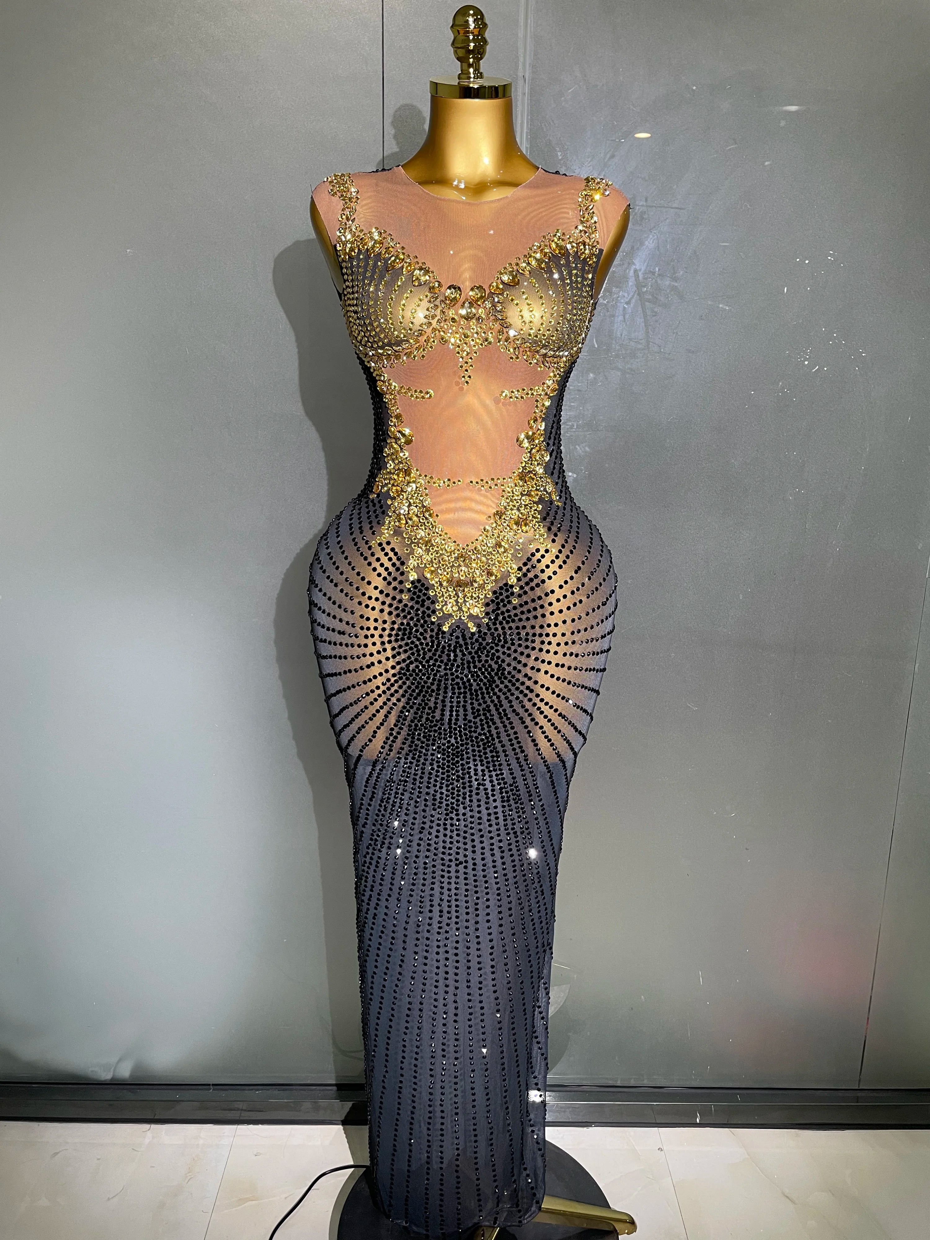 Sexy Sparkly Rhinestones Sleeveless Long Dress 2025 New Women Birthday Celebrate Evening Photo Shoot Stage Performance Costume