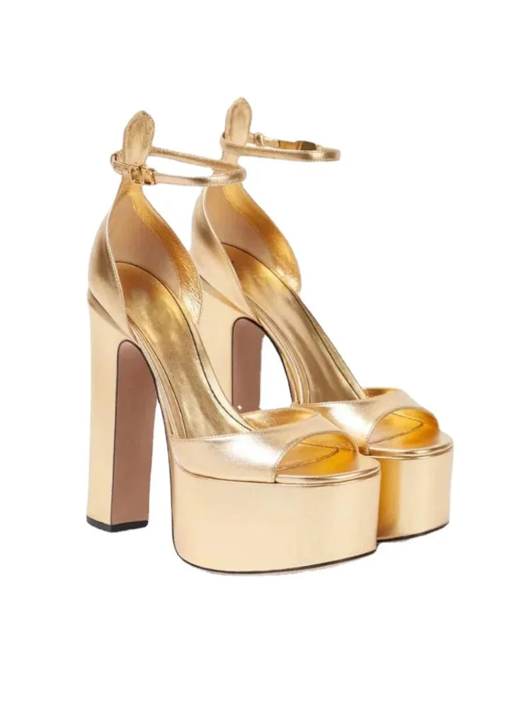 European and American Women's Niche Brand Fashion Sexy Runway Show Banquet Single Shoe Buckle with High Heels Sandals