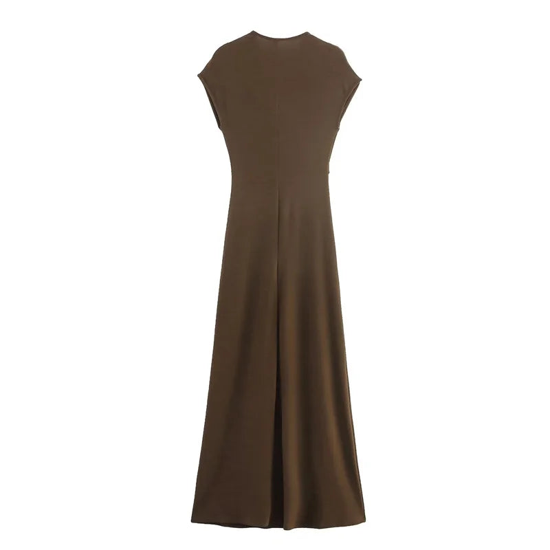 Women's Maxi Dress 2025 New Short Sleeve Pleated Gold Embellished Long Dress Female Elegant Personality Fashion Party Dresses