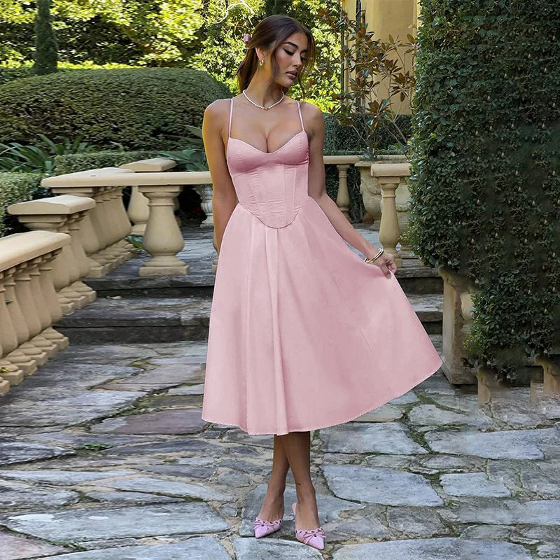 NIDANSSI 2025 Bodycon Slim Backless Evening Party Dress Women Robes Pleated Elegant Sexy Dress Midi Long Summer Dress Vestidos