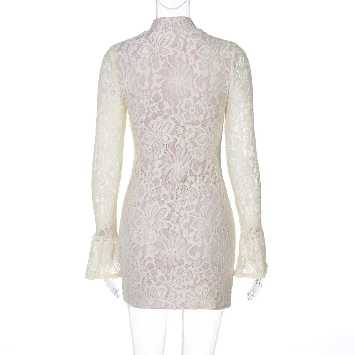 NIDANSSI White Lace Lining Hollow Out Autumn Dress Women 2024 Robes Elegant Evening Party Dress Bodycon Mini Dress Vestidos