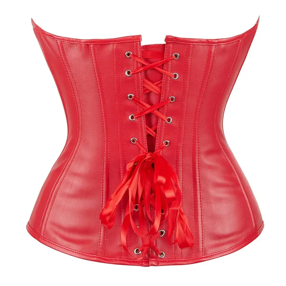 Zipper Shiny Leather Corset Tops Women Overbust Bustier Lace-up Boned Shapewear Lingerie Strapless Sweetheart Corselet