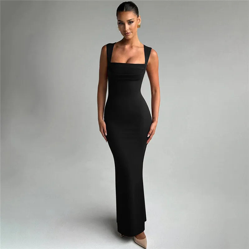 Mozision Square Collar Sleeveless Sexy Maxi Dress For Woman Fashion Spring Summer New High Waist Bodycon Club Party Long Dress