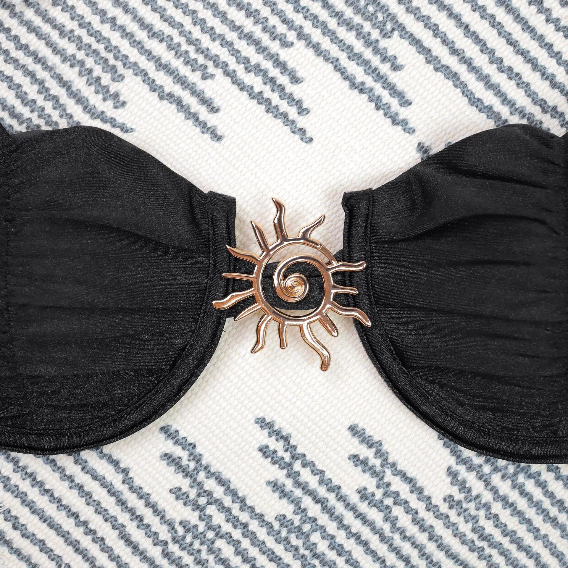 2025 new solid color steel support gathering bikini women's split swimsuit women's two-piece swimsuit