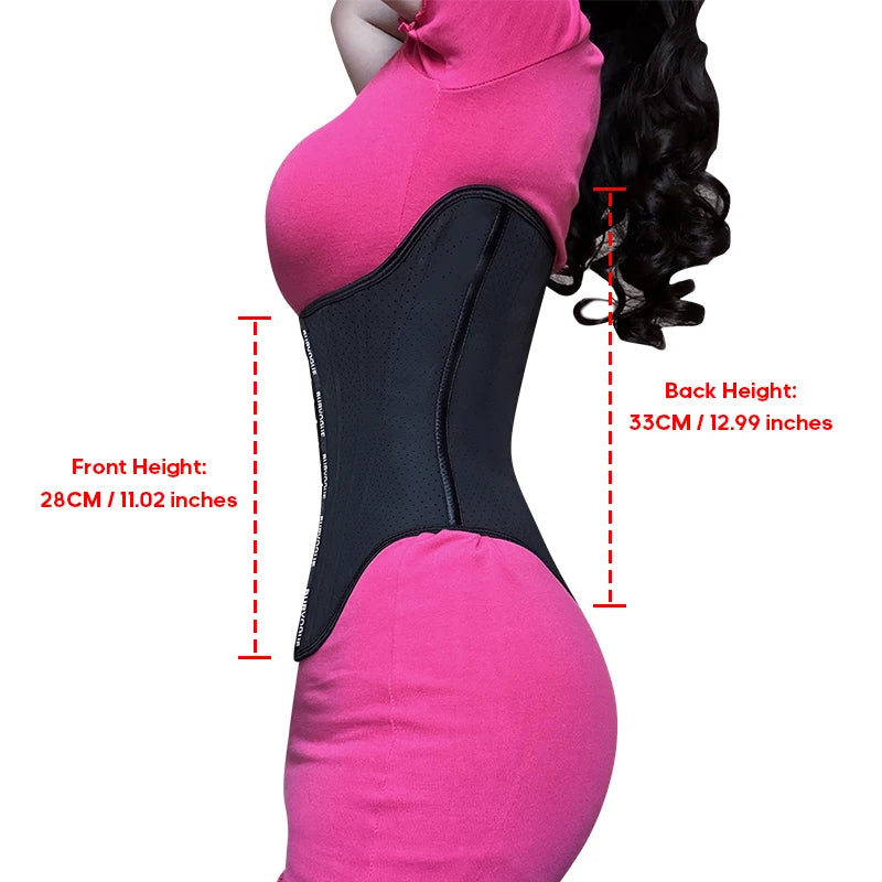 BurVogue 17 Steel Boned Underbust Waist Trainer Corset Latex U-shaped Waist Cincher Girdles Tummy Control Hourglass Body Shaper