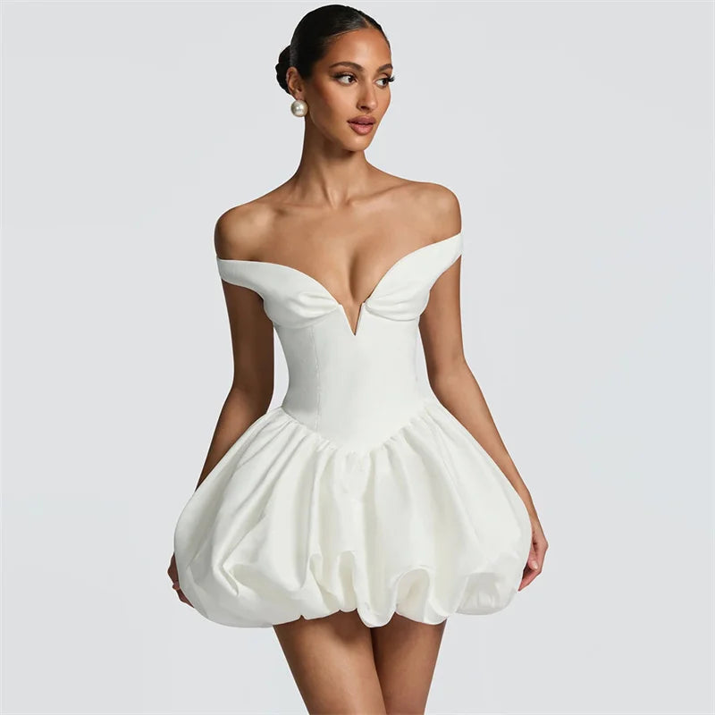 Mozision Off-shoulder Strapless Sexy Mini Dress Women Elegant White Sleeveless Backless High Waist A-line Club Party Dresses