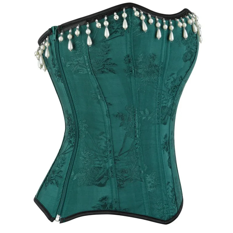 Victorian Retro Overbust Corset Bustier Women's Waist Trainer Shaper Sexy Jacquard Fashion Corselet with 15 Fishbones & Lace-up