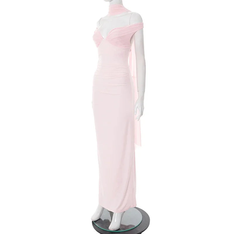 Blifanbo Sexy Elegant Ribbon Maxi Dress For Women Strapless Off-shoulder Sleeveless Backless Fashion Patchwork Party Long Dress