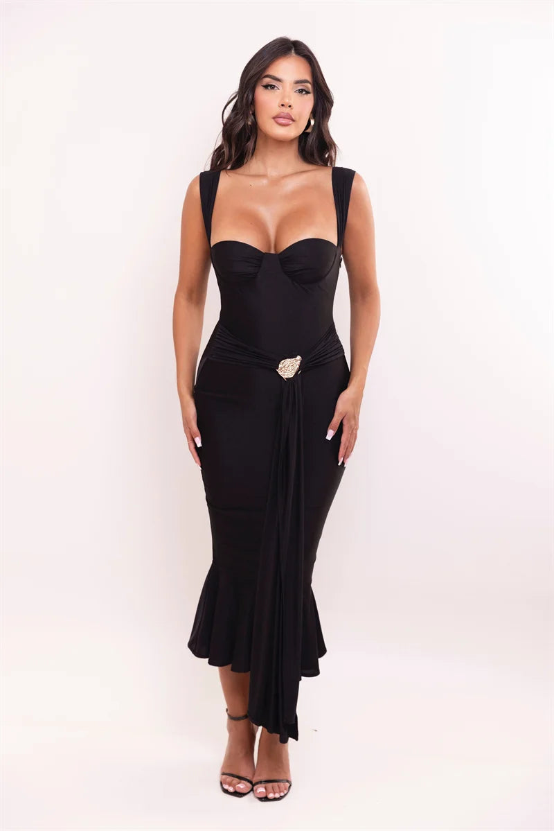 Mozision Satin Backless Draped Sexy Maxi Dress Women Fashion Sequins Halter Sleeveless Ruched Bodycon Club Party Long Dresses