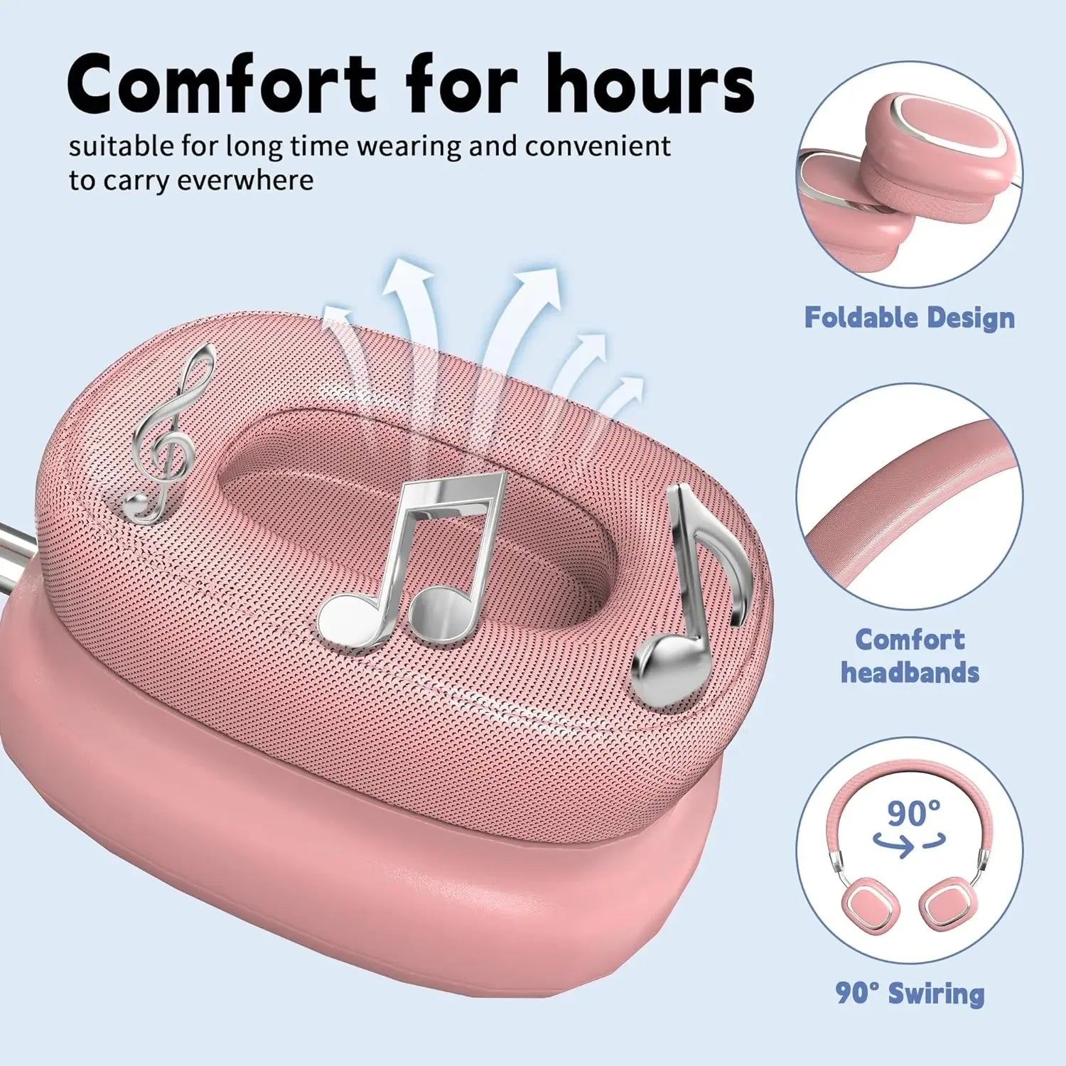 Headphones Wireless Bluetooth Over-Ear Foldable Wired Stereo Headset with Mic Phone PC Soft Earmuffs Light Weight Long Wearing