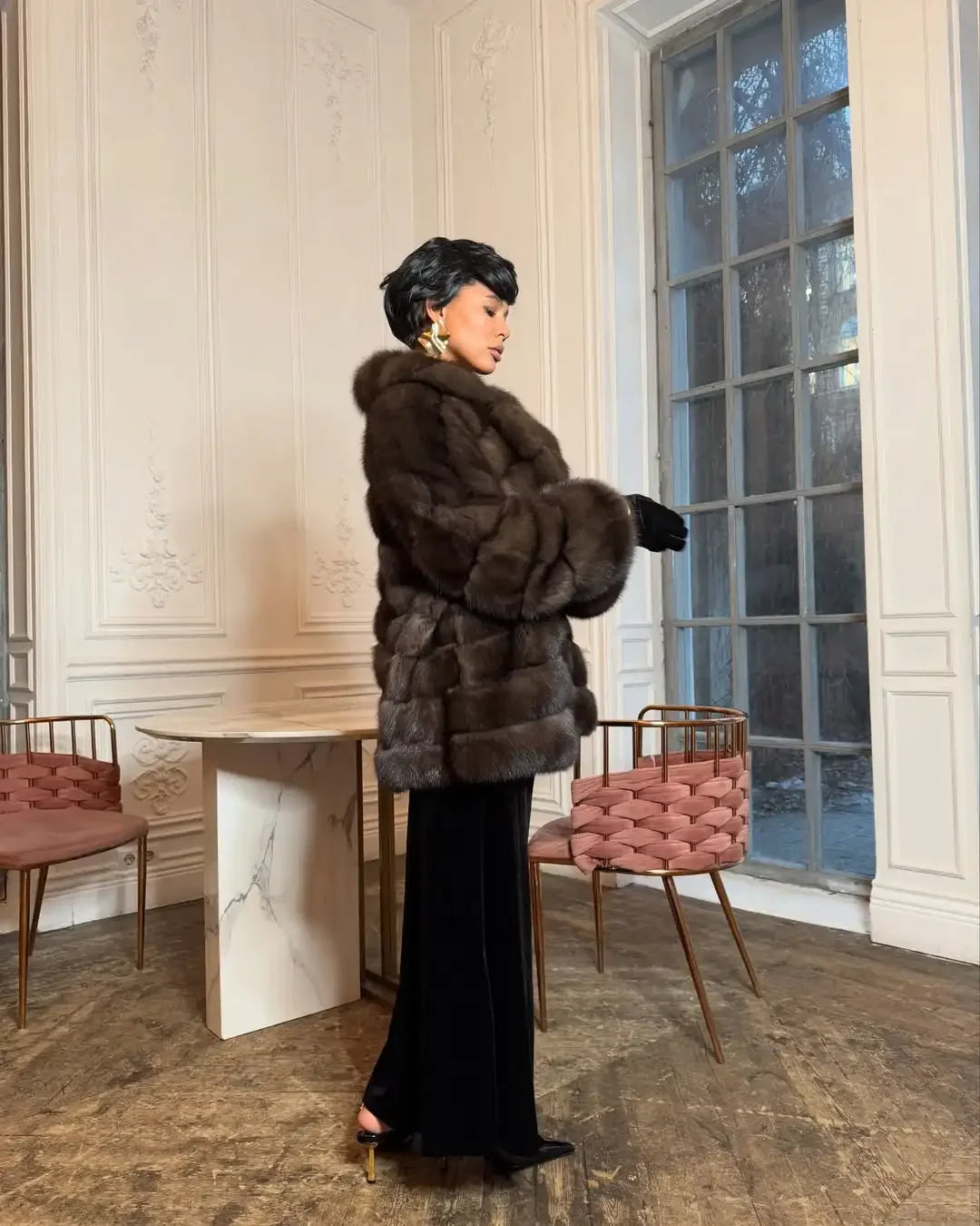 Fashion Patchwork Faux Fur Coat Women Casual Full Sleeve Lapel Loose Long Staple Plush Jacket 2025 New Winter Street Wear New