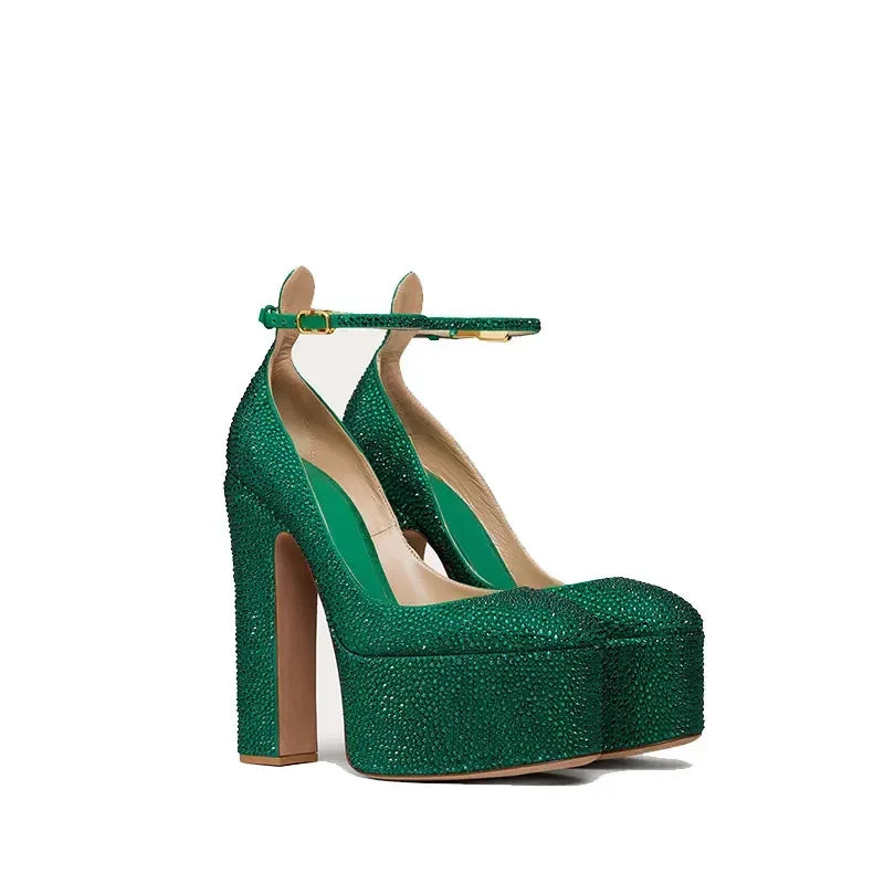 Women's European and American Fashion Super High Heel Short Boots Silver All Water Diamond Decoration Chelsea Short Boots