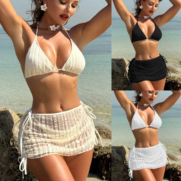2025 fashion new solid color split swimsuit women bikini three-piece seaside beach swimsuit Wofashion.xyz