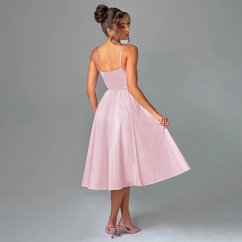 NIDANSSI 2025 Bodycon Slim Backless Evening Party Dress Women Robes Pleated Elegant Sexy Dress Midi Long Summer Dress Vestidos