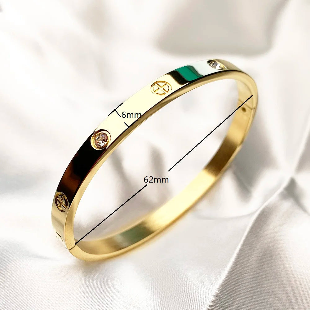 2023 New Design Gold Color Zircon And Cross Nut Nail Bracelet Gold & Bangle For Woman Stainless Steel Screw Brand Jewelry