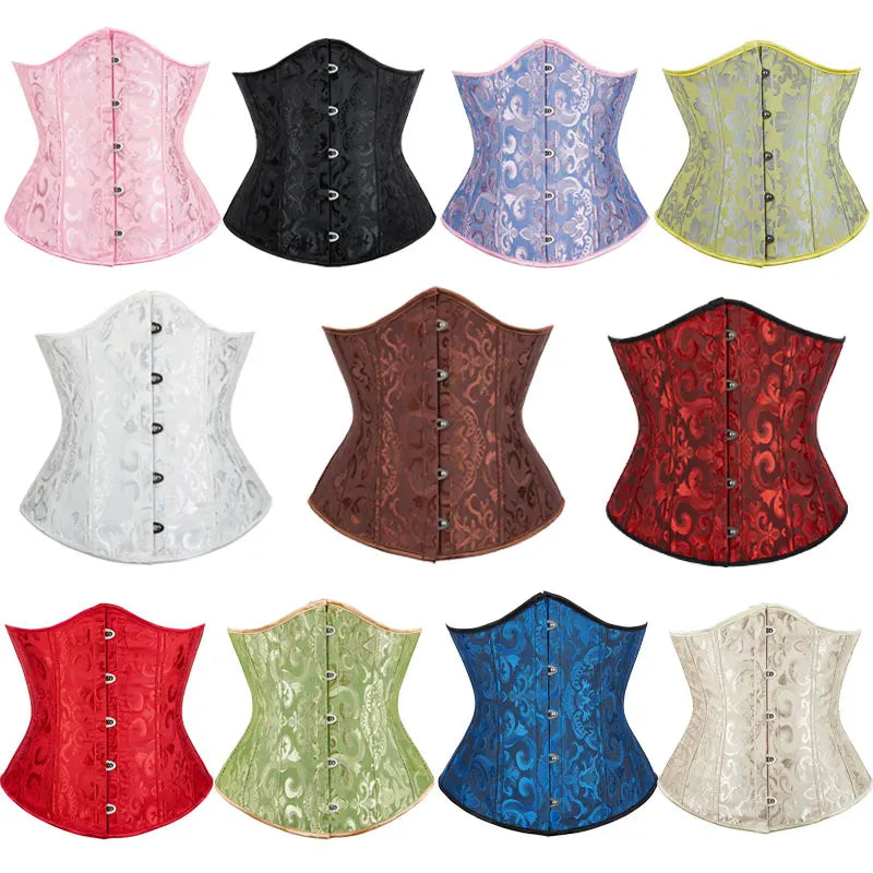 Women Gothic Sexy Satin Underbust Corset Bustier Waist Cincher Slimming Body Shaper Corselete Lingerie Plus Size Party Clubwear