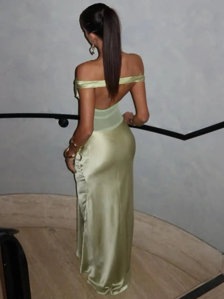 Mozision Off-shoulder Backless Sexy Maxi Dress For Women Fashion Patchwork Strapless Sleeveless Bodycon Club Party Long Dresses