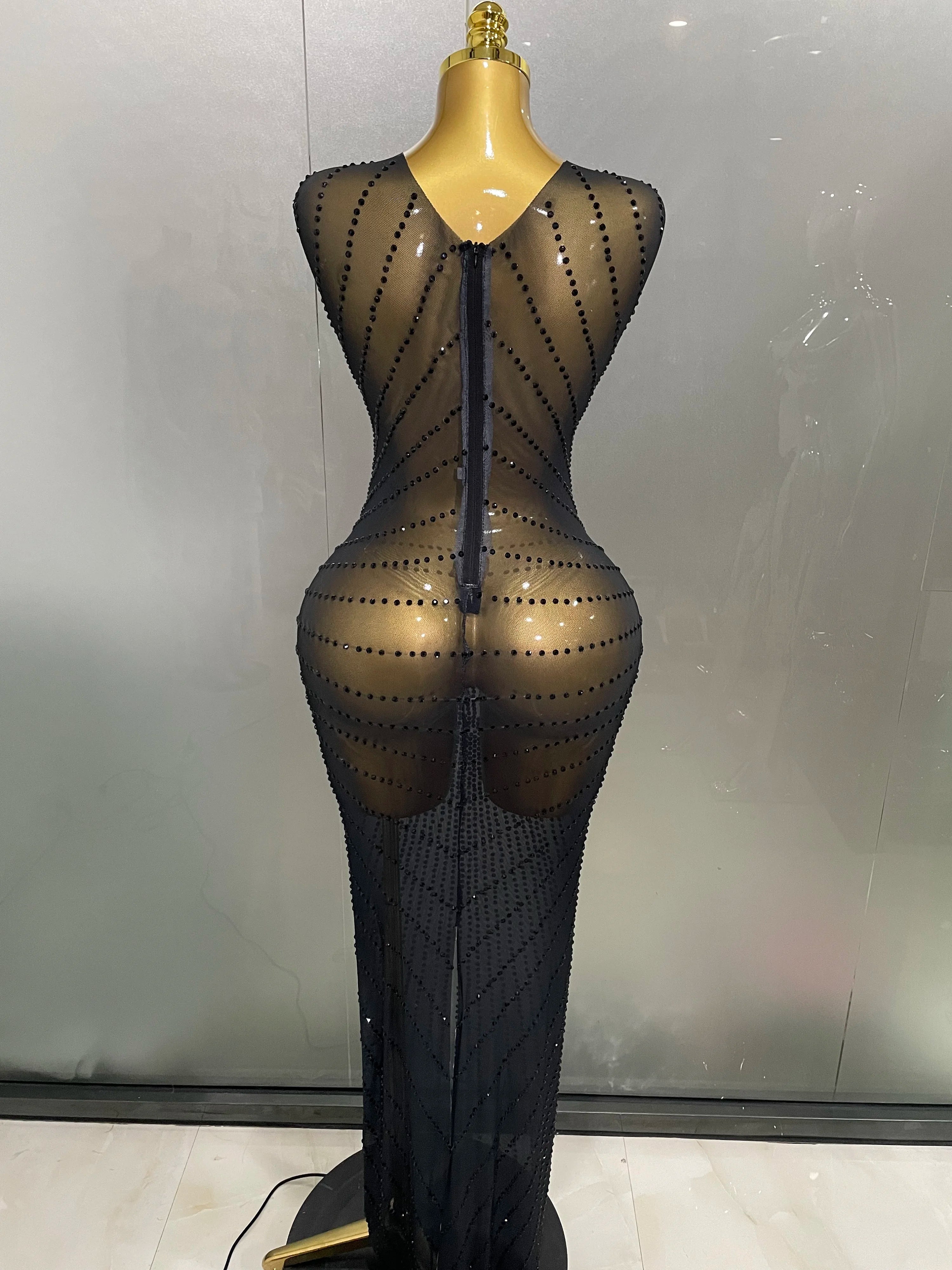 Sexy Sparkly Rhinestones Sleeveless Long Dress 2025 New Women Birthday Celebrate Evening Photo Shoot Stage Performance Costume