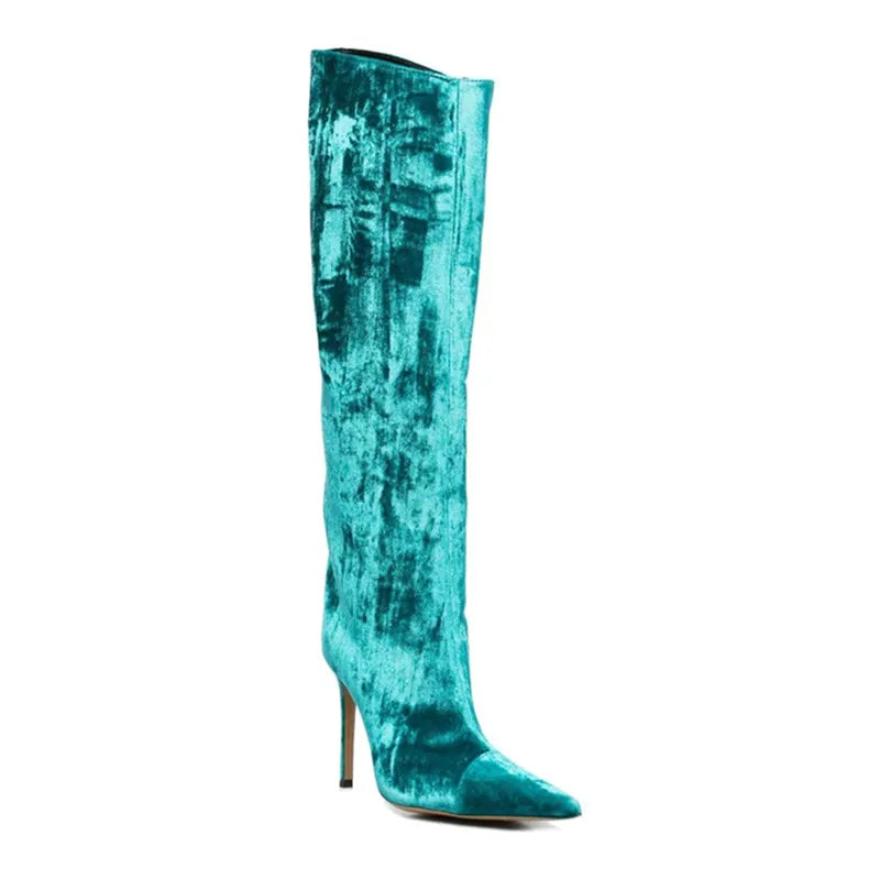 2022 Women's New Stone Print Boots Sexy Runway Stiletto Pointed Toe Women's High Boots 10cm High Heel Side Zip Women's Boots