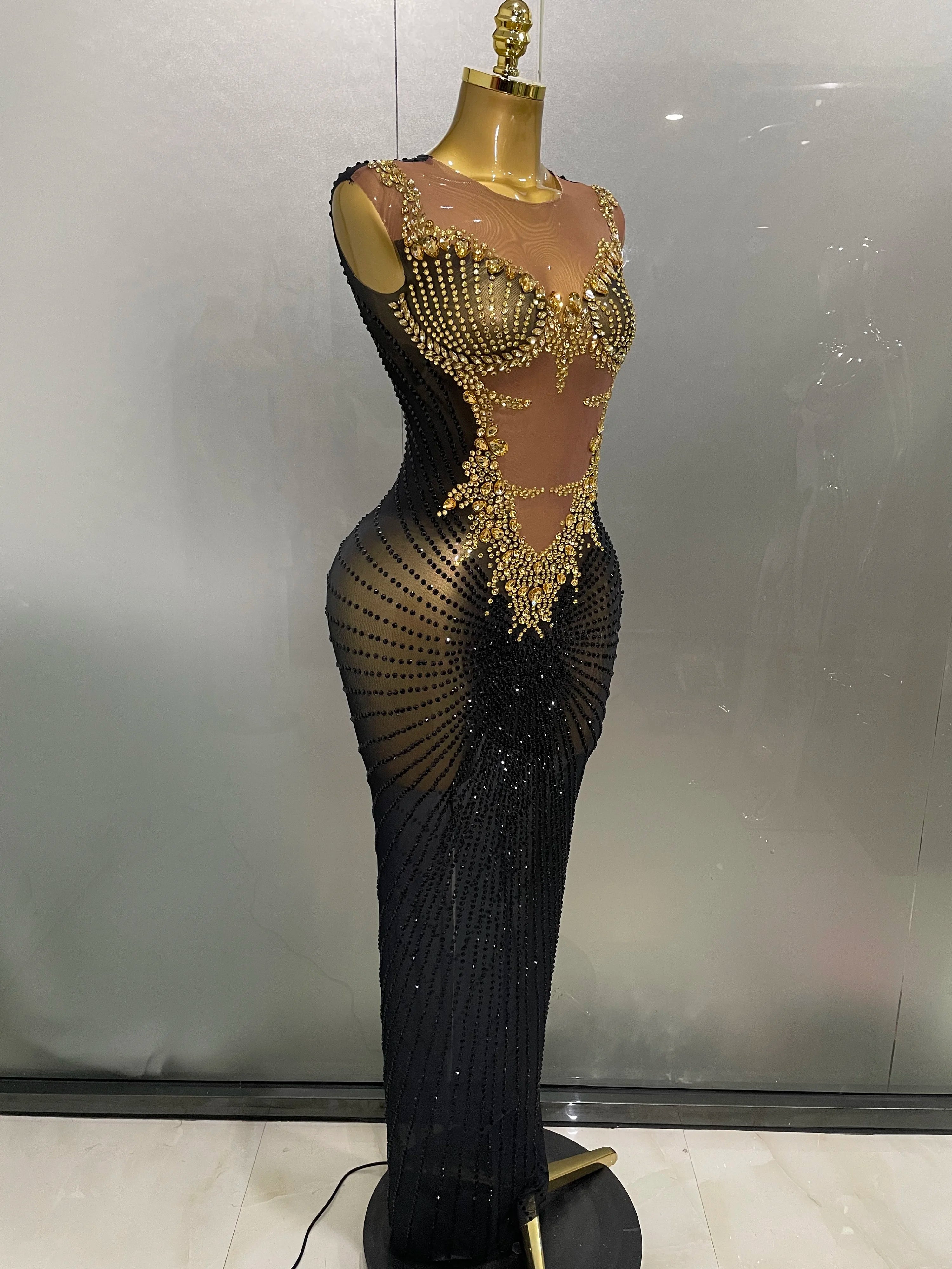 Sexy Sparkly Rhinestones Sleeveless Long Dress 2025 New Women Birthday Celebrate Evening Photo Shoot Stage Performance Costume