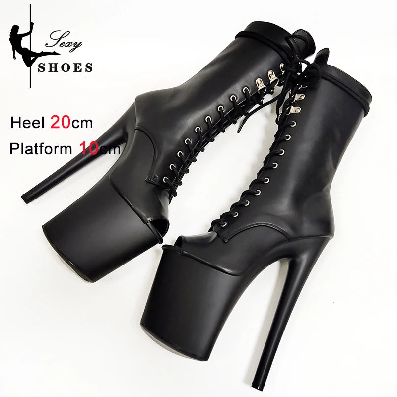 20CM Thin Heels Ankle Boots Extended Shoes length Platform Peep Toe High Heels Pole Dance Shoes Women Side Zipper Botas Mujer