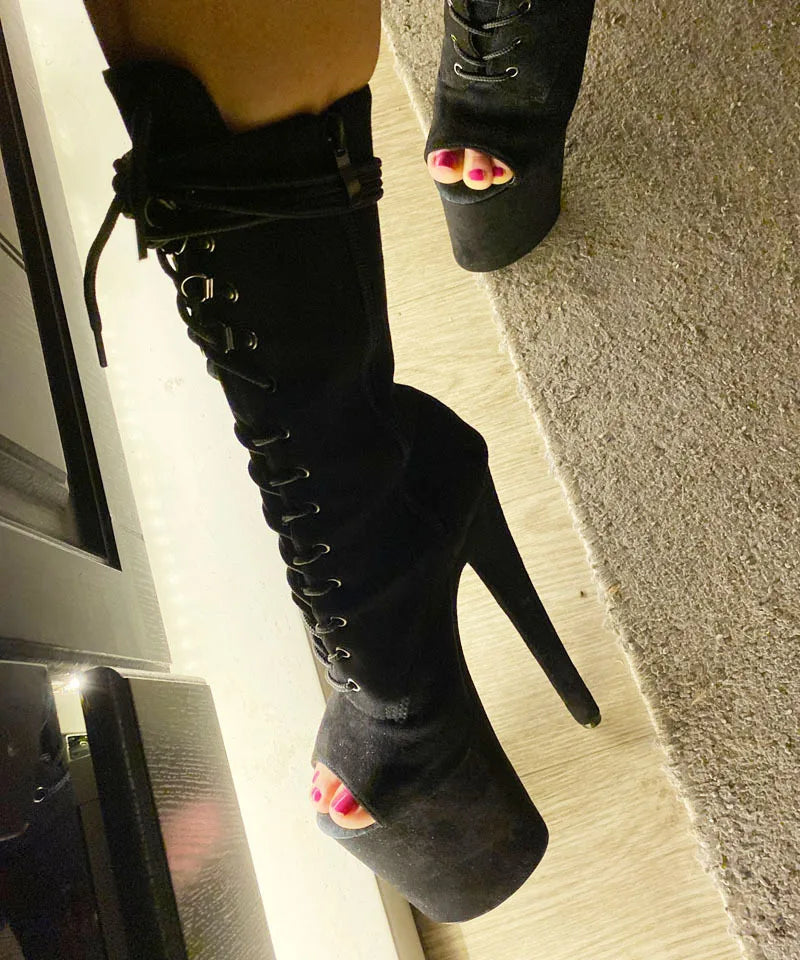 20CM Thin Heels Ankle Boots Extended Shoes length Platform Peep Toe High Heels Pole Dance Shoes Women Side Zipper Botas Mujer