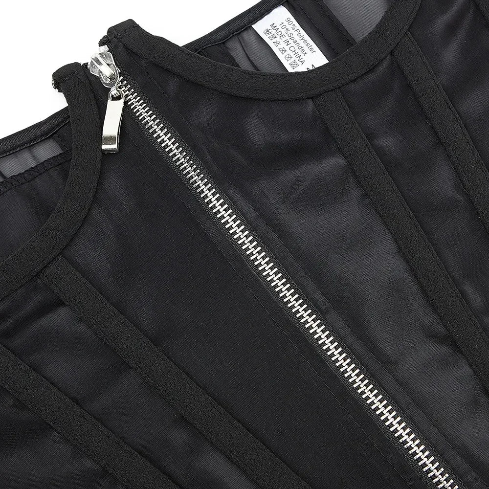 Ladies Transparent Mesh Corset Waist Training Bustier With Zipper Sexy Shaper Night Club Sweet Cropped Top