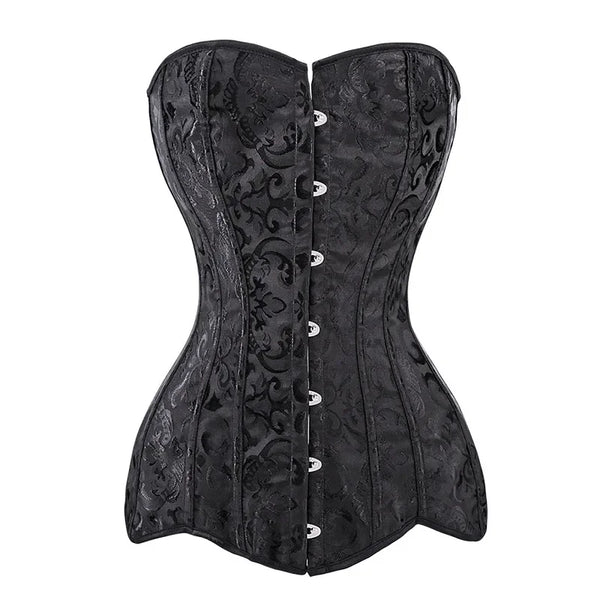 Long Torso Corset Top Sexy Woman Push Up Bustier Overbust Lace Up Corselet Floral Vintage Victorian Fashion Black Plus Size Wofashion.xyz