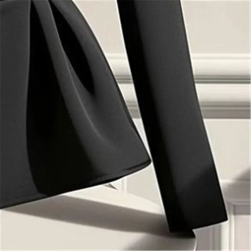 High-end Black Suit Jacket Women Elegant Slim Waist Belt Coat 2025 Autumn Winter New Irregular Hem Office Lady Outwear